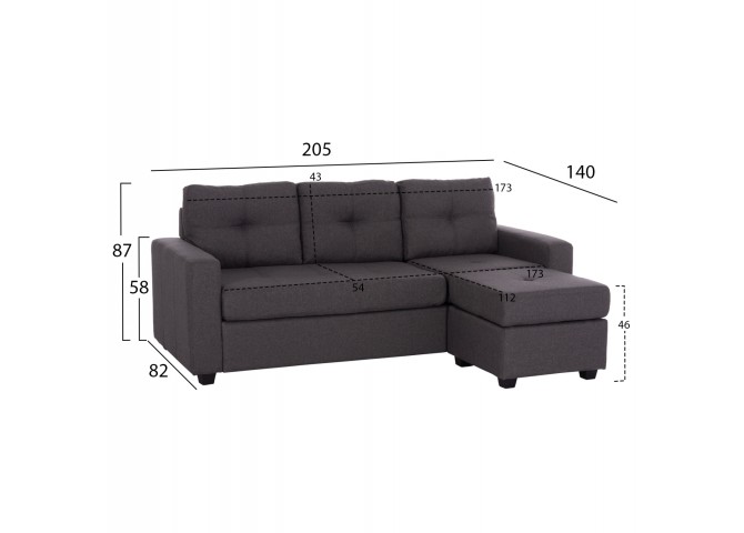 Καναπές γωνία σε χρώμα γκρι 207x146x90 εκ.