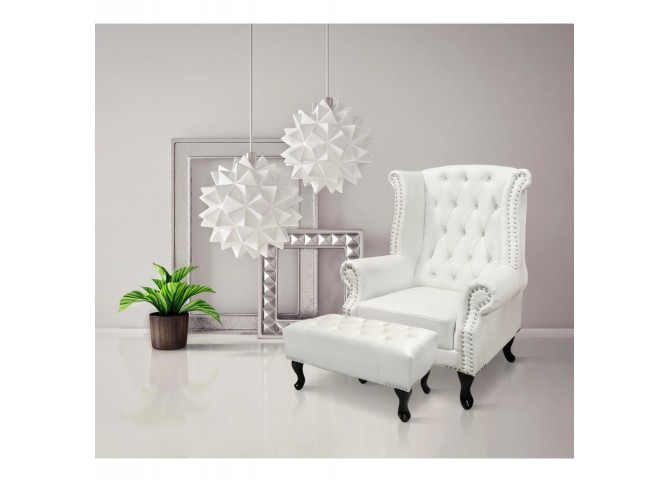 Πολυθρόνα τύπου Chesterfield σε λευκό χρώμα με σκαμπώ 83x75x107 εκ.
