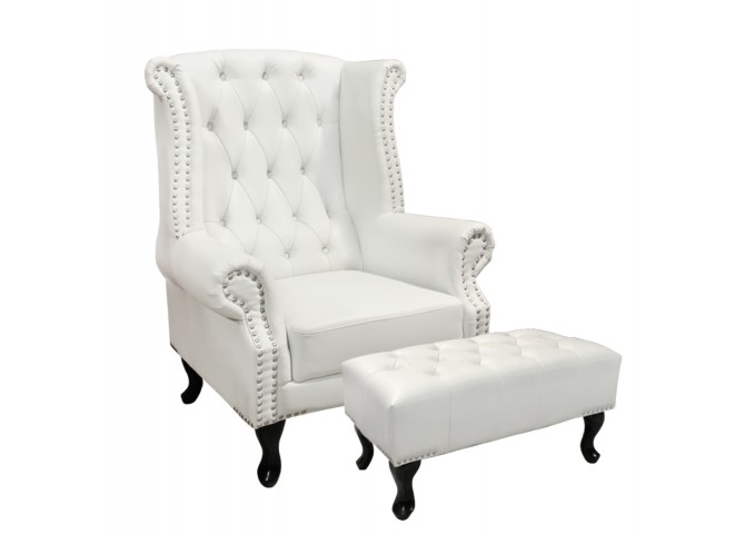 Πολυθρόνα τύπου Chesterfield σε λευκό χρώμα με σκαμπώ 83x75x107 εκ.