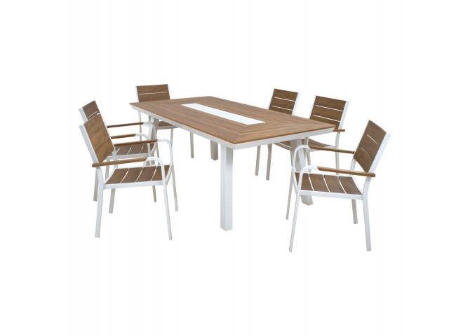 ΣΕΤ ΤΡΑΠΕΖΑΡΙΑΣ TABER HM10738.01 ΤΡΑΠΕΖΙ & 6 ΠΟΛΥΘΡΟΝΕΣ-ΑΛΟΥΜΙΝΙΟ & POLYWOOD-ΛΕΥΚΟ