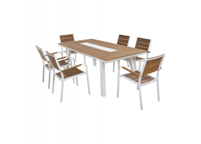 ΣΕΤ ΤΡΑΠΕΖΑΡΙΑΣ TABER HM10738.01 ΤΡΑΠΕΖΙ & 6 ΠΟΛΥΘΡΟΝΕΣ-ΑΛΟΥΜΙΝΙΟ & POLYWOOD-ΛΕΥΚΟ