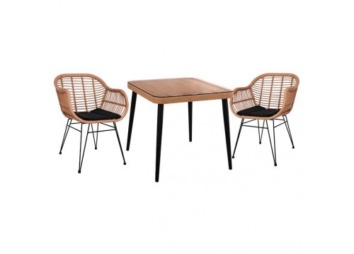 ΣΕΤ 3ΤΜΧ ALLEGRA WICKER ΜΕ ΤΡΑΠΕΖΙ 80X80Χ78Υ ΜΠΕΖ & ΜΑΥΡΟ ΧΡΩΜΑ HM10483