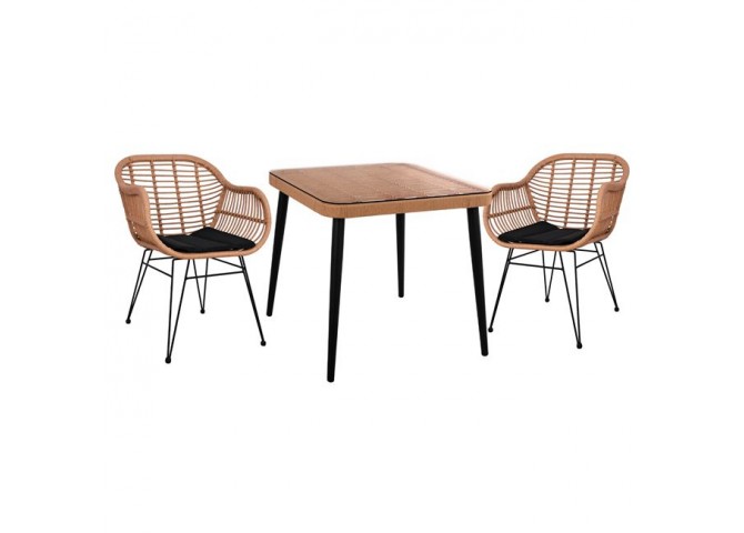 ΣΕΤ 3ΤΜΧ ALLEGRA WICKER ΜΕ ΤΡΑΠΕΖΙ 80X80Χ78Υ ΜΠΕΖ & ΜΑΥΡΟ ΧΡΩΜΑ HM10483