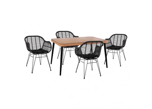 ΣΕΤ 5ΤΜΧ ALLEGRA WICKER ΜΕ ΤΡΑΠΕΖΙ 140X80Χ78Υ ΜΠΕΖ & ΜΑΥΡΟ ΧΡΩΜΑ HM10508