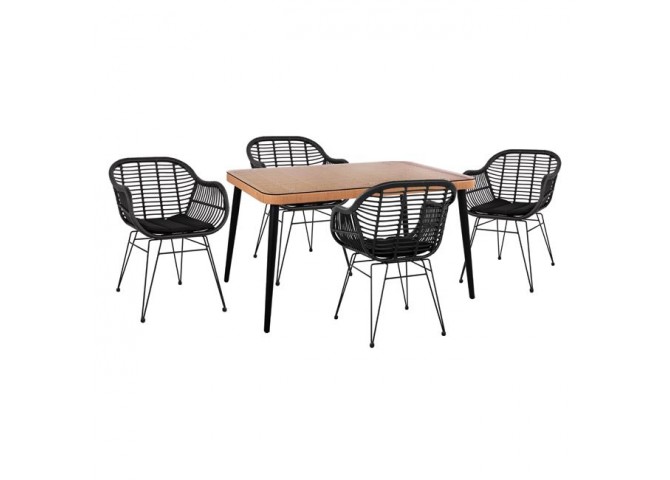 ΣΕΤ 5ΤΜΧ ALLEGRA WICKER ΜΕ ΤΡΑΠΕΖΙ 140X80Χ78Υ ΜΠΕΖ & ΜΑΥΡΟ ΧΡΩΜΑ HM10508