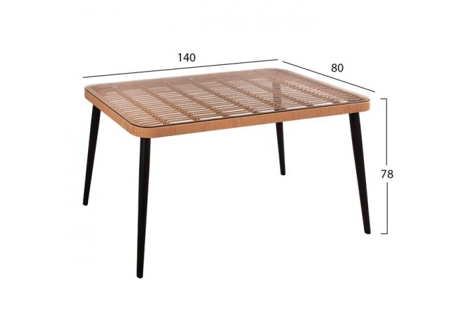 ΣΕΤ 5ΤΜΧ ALLEGRA WICKER ΜΕ ΤΡΑΠΕΖΙ 140X80Χ78Υ ΜΠΕΖ & ΜΑΥΡΟ ΧΡΩΜΑ HM10491