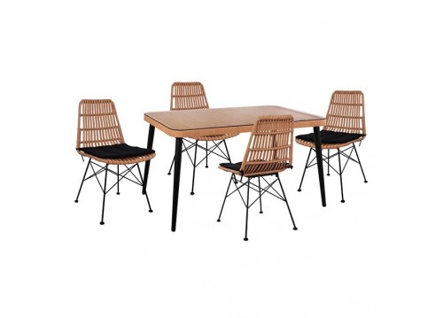ΣΕΤ 5ΤΜΧ ALLEGRA WICKER ΜΕ ΤΡΑΠΕΖΙ 140X80Χ78Υ ΜΠΕΖ & ΜΑΥΡΟ ΧΡΩΜΑ HM10491