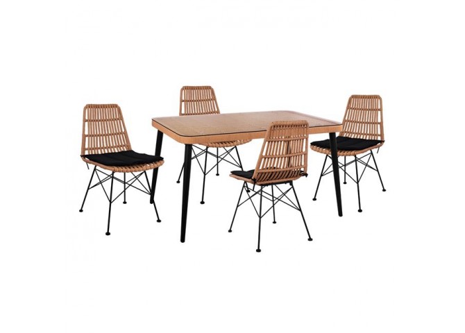 ΣΕΤ 5ΤΜΧ ALLEGRA WICKER ΜΕ ΤΡΑΠΕΖΙ 140X80Χ78Υ ΜΠΕΖ & ΜΑΥΡΟ ΧΡΩΜΑ HM10491