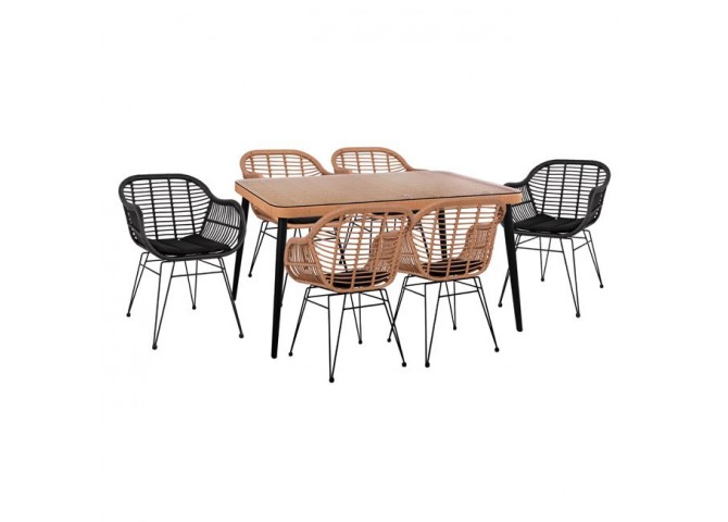 ΣΕΤ 7ΤΜΧ ALLEGRA WICKER ΜΕ ΤΡΑΠΕΖΙ 160X90X78Υ ΜΠΕΖ & ΜΑΥΡΟ ΧΡΩΜΑ HM10513