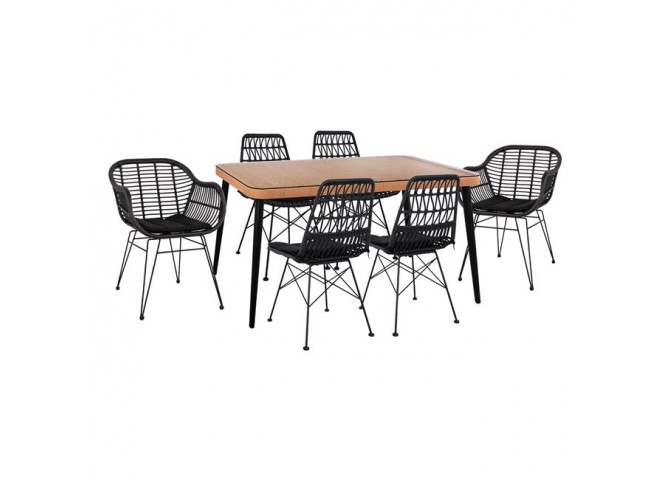 ΣΕΤ 7ΤΜΧ ALLEGRA WICKER ΜΕ ΤΡΑΠΕΖΙ 160X90X78Υ ΜΠΕΖ & ΜΑΥΡΟ ΧΡΩΜΑ HM10516