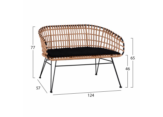 ΠΑΓΚΑΚΙ ΜΕΤΑΛΛΙΚΟ ΜΕ WICKER ΜΑΥΡΟ-ΜΠΕΖ 124x57x77Υ εκ.