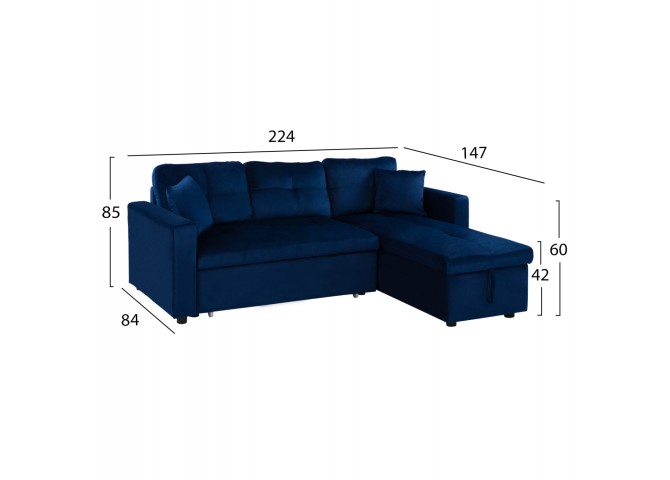 ΚΑΝΑΠΕΣ ΓΩΝΙΑ ΚΡΕΒΑΤΙ 224x147x85Υεκ. ΒΕΛΟΥΔΟ ΜΠΛΕ