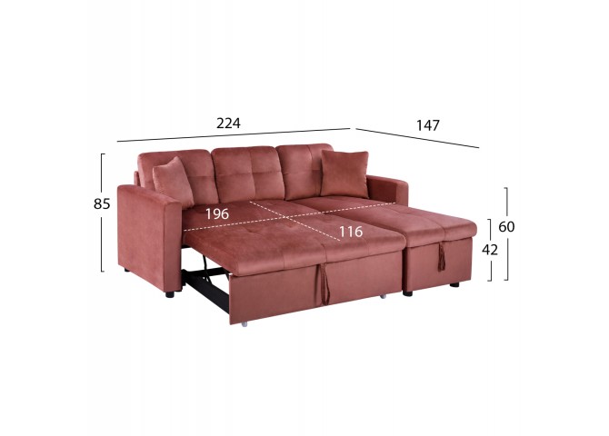 ΚΑΝΑΠΕΣ ΓΩΝΙΑ ΚΡΕΒΑΤΙ 224x147x85Υεκ. ΒΕΛΟΥΔΟ ΣΑΠΙΟ ΜΗΛΟ