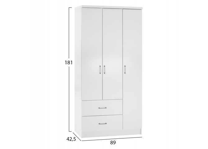 ΝΤΟΥΛΑΠΑ 3ΦΥΛΛΗ ME 2 ΣΥΡΤΑΡΙΑ HM340.05 ΛΕΥΚΗ 89x42,5x181 εκ.