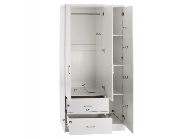 ΝΤΟΥΛΑΠΑ 3ΦΥΛΛΗ ME 2 ΣΥΡΤΑΡΙΑ HM340.05 ΛΕΥΚΗ 89x42,5x181 εκ.