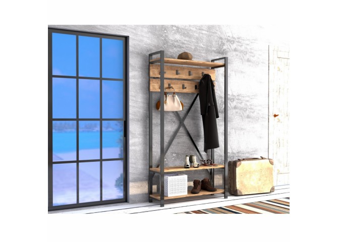 ΕΠΙΠΛΟ ΕΙΣΟΔΟΥ HM8943.01 NATURAL WOOD & ΜΑΥΡΟ  90x34x180 εκ.