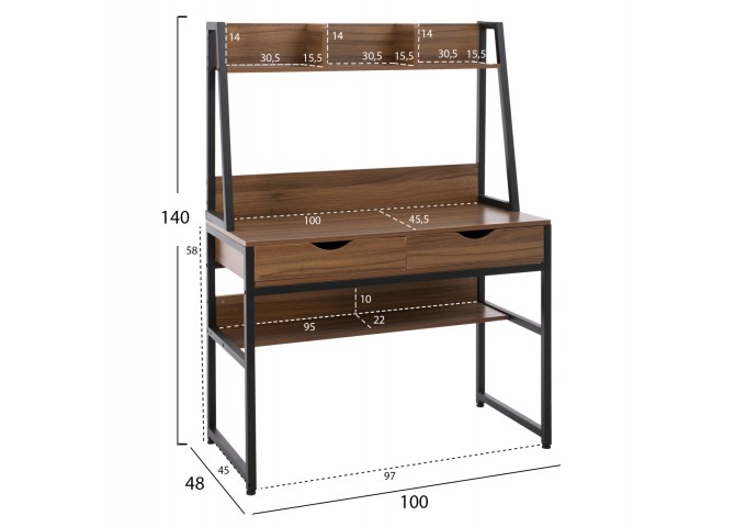 ΓΡΑΦΕΙΟ ΜΕ ΒΙΒΛΙΟΘΗΚΗ ΚΑΡΥΔΙ & ΜΕΤΑΛΛΙΚΟ ΜΑΥΡΟ ΣΚΕΛΕΤΟ HM2390.12 100x48x139 εκ.