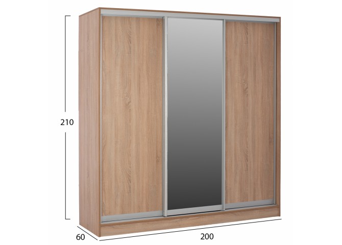 ΝΤΟΥΛΑΠΑ 3ΦΥΛΛΗ ΣΥΡΟΜΕΝΗ ΜΕ ΚΑΘΡΕΠΤΗ SONAMA OAK HM2435  200X60X210Υεκ