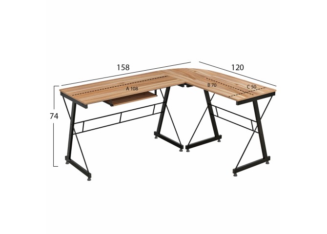 ΓΩΝΙΑΚΟ ΓΡΑΦΕΙΟ WALNUT ΕΠΙΦΑΝΕΙΑ ΜΕ ΜΕΤΑΛΛΙΚΟ ΣΚΕΛΕΤΟ HM2127.02 158Χ120Χ74εκ.