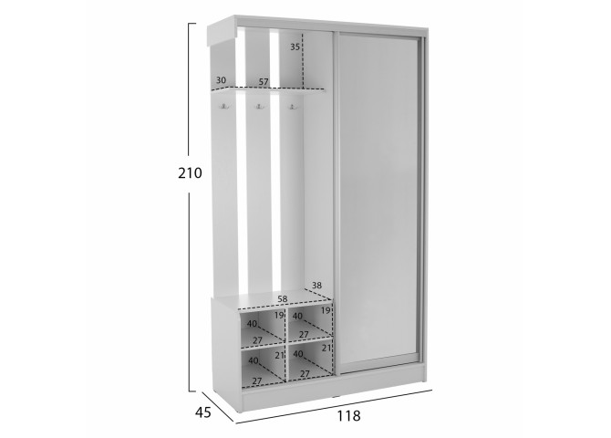 ΕΠΙΠΛΟ ΕΙΣΟΔΟΥ ΜΕ ΚΑΘΡΕΠΤΗ ΛΕΥΚΟ HM2424.03 118x45x210 εκ.