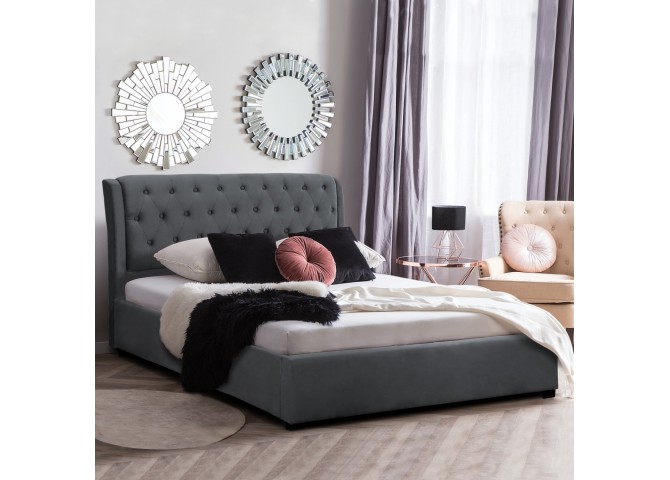 ΚΡΕΒΑΤΙ ODALYS 150X200 ΒΕΛΟΥΔΟ ΥΦΑΣΜΑ ΓΚΡΙ HM549.11 164x223x100 εκ.