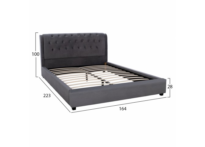 ΚΡΕΒΑΤΙ ODALYS 150X200 ΒΕΛΟΥΔΟ ΥΦΑΣΜΑ ΓΚΡΙ HM549.11 164x223x100 εκ.