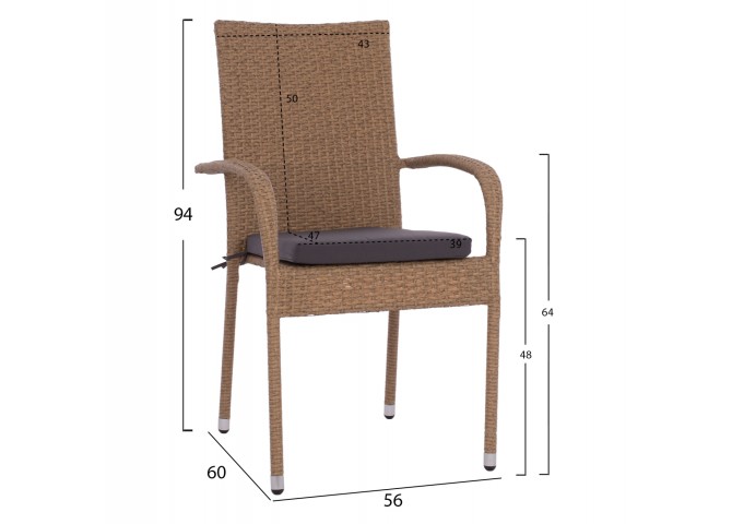 ΠΟΛΥΘΡΟΝΑ ΜΕΤΑΛΛΙΚΗ ΜΕ ΜΑΞΙΛΑΡΙ WICKER ΚΑΦΕ 55x64x93Υ εκ.