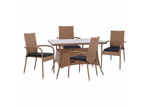 ΣΕΤ ΤΡΑΠΕΖΑΡΙΑΣ 5ΤΜΧ ΤΡΑΠ. 120Χ70 & ΠΟΛΥΘΡΟΝΕΣ WICKER RATTAN ΜΠΕΖ ΚΑΦΕ HM11711.32