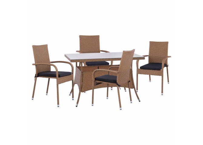 ΣΕΤ ΤΡΑΠΕΖΑΡΙΑΣ 5ΤΜΧ ΤΡΑΠ. 120Χ70 & ΠΟΛΥΘΡΟΝΕΣ WICKER RATTAN ΜΠΕΖ ΚΑΦΕ HM11711.32