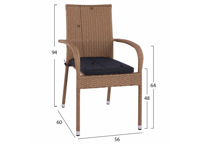 ΣΕΤ ΤΡΑΠΕΖΑΡΙΑΣ 5ΤΜΧ ΤΡΑΠ. 150Χ90 & ΠΟΛΥΘΡΟΝΕΣ WICKER RATTAN ΜΠΕΖ ΚΑΦΕ HM11713.02