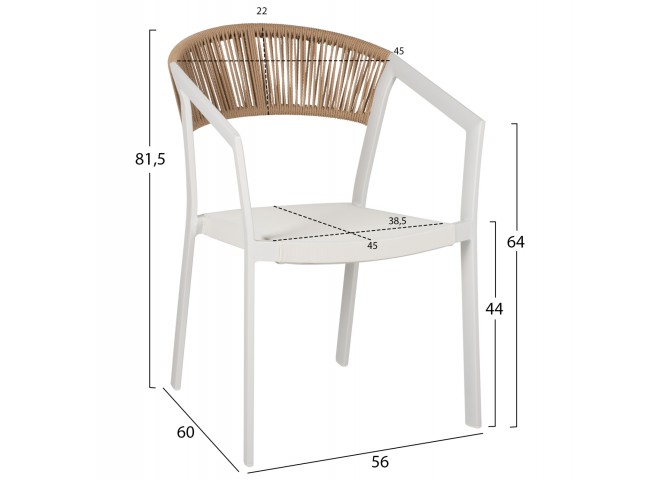ΠΟΛΥΘΡΟΝΑ ΑΛΟΥΜΙΝΙΟΥ ΛΕΥΚΗ PE RATTAN TEXTLINE 45x63x82Υεκ.HM5891.02