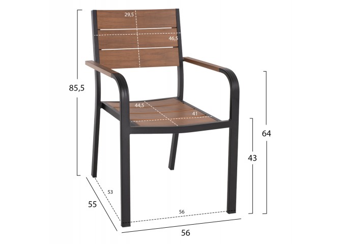 ΠΟΛΥΘΡΟΝΑ ΑΛΟΥΜΙΝΙΟΥ SAGA ΜΑΥΡΗ ΜΕ POLYWOOD HM5127.03 56x55x85,5Yεκ.