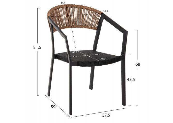 ΠΟΛΥΘΡΟΝΑ ΑΛΟΥΜΙΝΙΟΥ HM5891.05 ΜΑΥΡΟΣ ΣΚΕΛΕΤΟΣ&TEXTLINE-ΜΠΕΖ RATTAN 57,5x59x81,5Yεκ.
