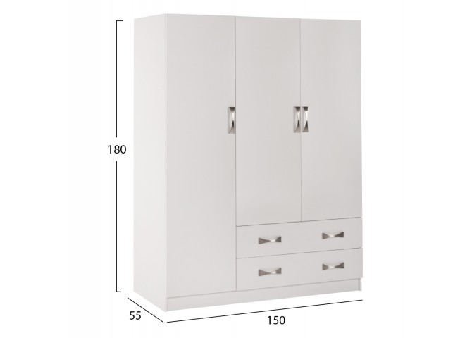 ΝΤΟΥΛΑΠΑ 3ΦΥΛΛΗ CARLY HM384.05 ΜΕ ΔΥΟ ΣΥΡΤΑΡΙΑ ΛΕΥΚΗ 150X55Χ180Υεκ.