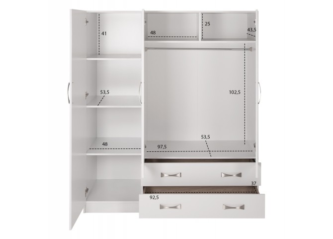 ΝΤΟΥΛΑΠΑ 3ΦΥΛΛΗ CARLY HM384.05 ΜΕ ΔΥΟ ΣΥΡΤΑΡΙΑ ΛΕΥΚΗ 150X55Χ180Υεκ.