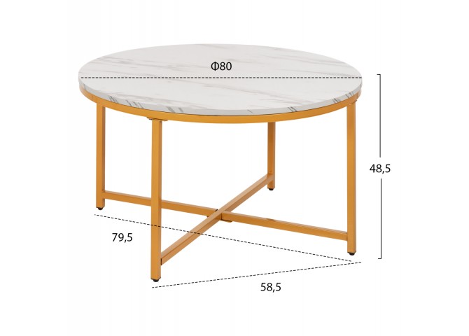ΤΡΑΠΕΖΙ ΣΑΛΟΝΙΟΥ HM9420.01 WHITE MARBLE ΜΕΛΑΜΙΝΗ-ΧΡΥΣΗ ΜΕΤΑΛΛΙΚΗ ΒΑΣΗ Φ80x48,5Yεκ.