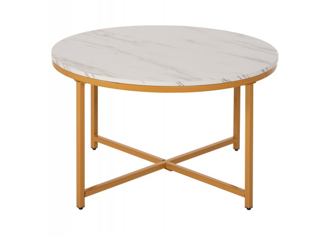 ΤΡΑΠΕΖΙ ΣΑΛΟΝΙΟΥ HM9420.01 WHITE MARBLE ΜΕΛΑΜΙΝΗ-ΧΡΥΣΗ ΜΕΤΑΛΛΙΚΗ ΒΑΣΗ Φ80x48,5Yεκ.