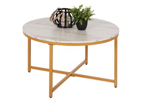 ΤΡΑΠΕΖΙ ΣΑΛΟΝΙΟΥ HM9420.01 WHITE MARBLE ΜΕΛΑΜΙΝΗ-ΧΡΥΣΗ ΜΕΤΑΛΛΙΚΗ ΒΑΣΗ Φ80x48,5Yεκ.