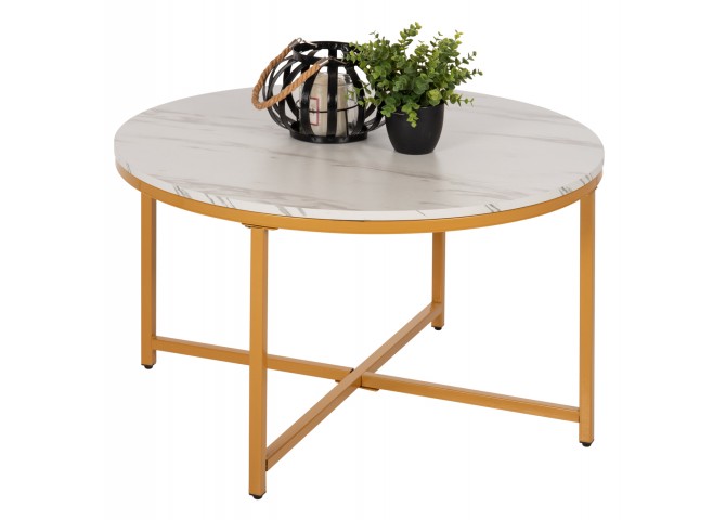 ΤΡΑΠΕΖΙ ΣΑΛΟΝΙΟΥ HM9420.01 WHITE MARBLE ΜΕΛΑΜΙΝΗ-ΧΡΥΣΗ ΜΕΤΑΛΛΙΚΗ ΒΑΣΗ Φ80x48,5Yεκ.