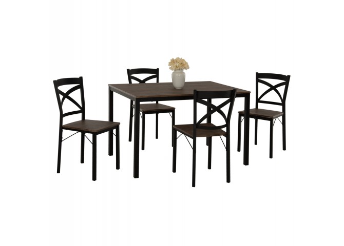 ΣΕΤ ΤΡΑΠΕΖΑΡΙΑΣ GOOSE 5ΤΜΧ HM9530.01 MDF ΚΑΡΥΔΙ-ΜΕΤΑΛΛΟ ΜΑΥΡΟ 120x80x75Yεκ.