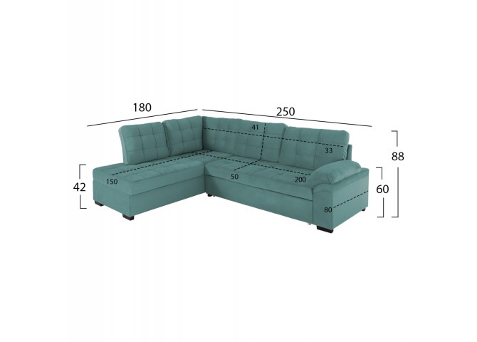 ΚΑΝΑΠΕΣ ΚΡΕΒΑΤΙ JADE HM3144.04L ΑΡΙΣΤΕΡΗ ΓΩΝΙΑ ΒΕΡΑΜΑΝ ΒΕΛΟΥΔΟ 250x80-180x73-88Υεκ.