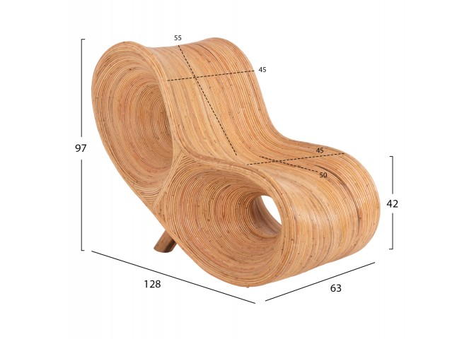 ΠΟΛΥΘΡΟΝΑ CURVY LOUNGE HM9645.01 ΑΠΟ RATTAN ΣΕ ΦΥΣΙΚΗ ΑΠΟΧΡΩΣΗ 63x128x97Y εκ.