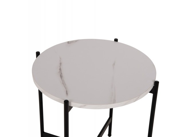 ΒΟΗΘΗΤΙΚΟ ΤΡΑΠΕΖΙ HM9589.05 MDF ΛΕΥΚΟ ΜΑΡΜΑΡΟ-ΜΑΥΡΗ ΜΕΤΑΛΛΙΚΗ ΒΑΣΗ Φ50x55Υεκ.