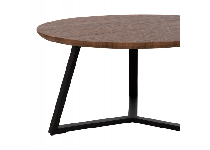 ΤΡΑΠΕΖΙ ΣΑΛΟΝΙΟΥ ΣΤΡΟΓΓΥΛΟ HM9586.04 MDF WALNUT-ΜΑΥΡΗ ΣΑΓΡΕ ΒΑΣΗ Φ80x42Υεκ.