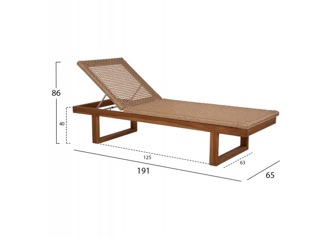 ΞΑΠΛΩΣΤΡΑ PATRON HM5993 TEAK ΞΥΛΟ ΚΑΙ ΣΧΟΙΝΙ VIRO ΣΕ ΠΛΕΞΗ WICKER 191x65x86Yεκ.