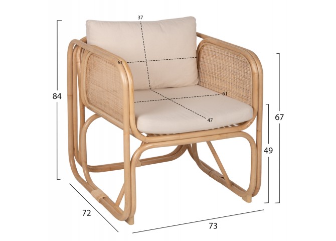 ΠΟΛΥΘΡΟΝΑ WENDY HM9816 RATTAN ΣΕ ΦΥΣΙΚΟ ΧΡΩΜΑ-ΛΕΥΚΑ ΜΑΞΙΛΑΡΙΑ 73x72x84Yεκ.