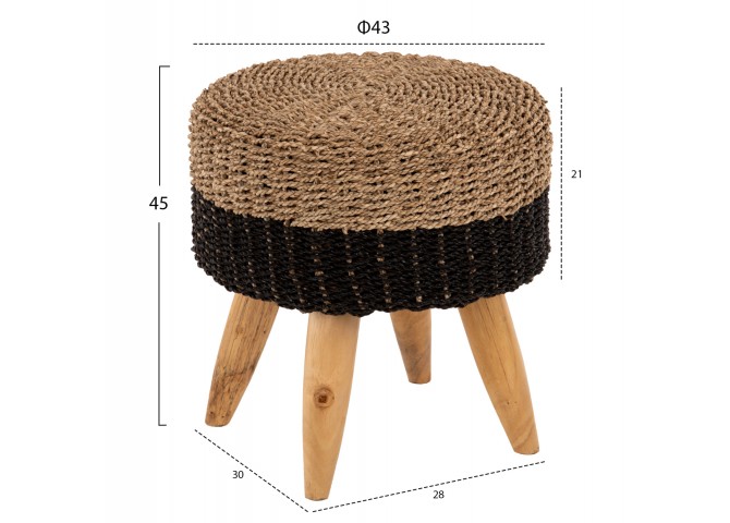ΣΚΑΜΠΟ BEAM HM7827 ΞΥΛΟ ΤΕΑΚ ΚΑΙ SEAGRASS ΣΕ ΦΥΣΙΚΟ & ΜΑΥΡΟ Φ43x45Yεκ.