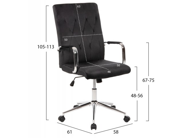 ΚΑΡΕΚΛΑ ΓΡΑΦΕΙΟΥ JOSEF HM1181.04 ΜΑΥΡΟ ΒΕΛΟΥΔΟ-INOX ΒΑΣΗ 58x61x105-113Yεκ.