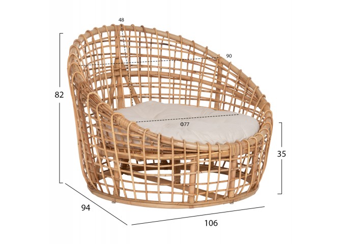 ΠΟΛΥΘΡΟΝΑ ENTO HM9814 RATTAN ΣΕ ΦΥΣΙΚΟ-ΛΕΥΚΟ ΜΑΞΙΛΑΡΙ 106x94x82Yεκ.