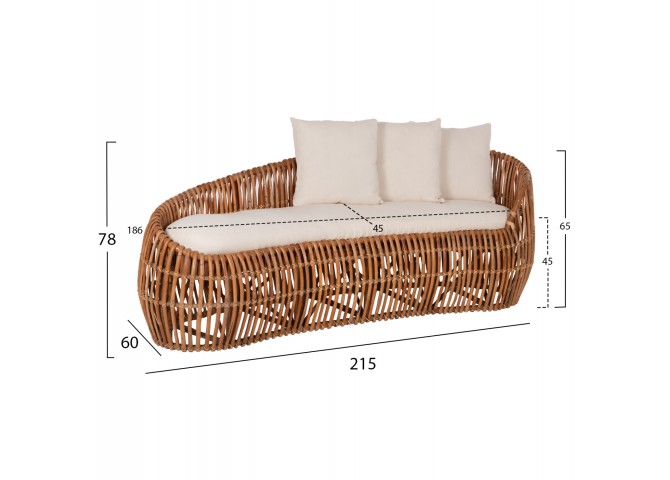 ΚΑΝΑΠΕΣ-ΑΝΑΚΛΙΝΤΡΟ LANTRY HM5991 ΦΥΣΙΚΟ RATTAN- ΛΕΥΚΑ ΜΑΞΙΛΑΡΙΑ 215x60x78Yεκ.